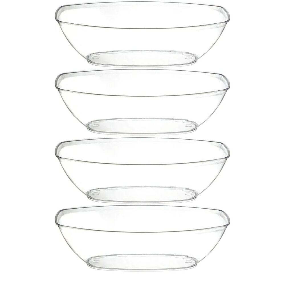 PLASTICPRO Disposable Oval Serving Bowls, Party Snack or Salad Bowl (4, Clear)